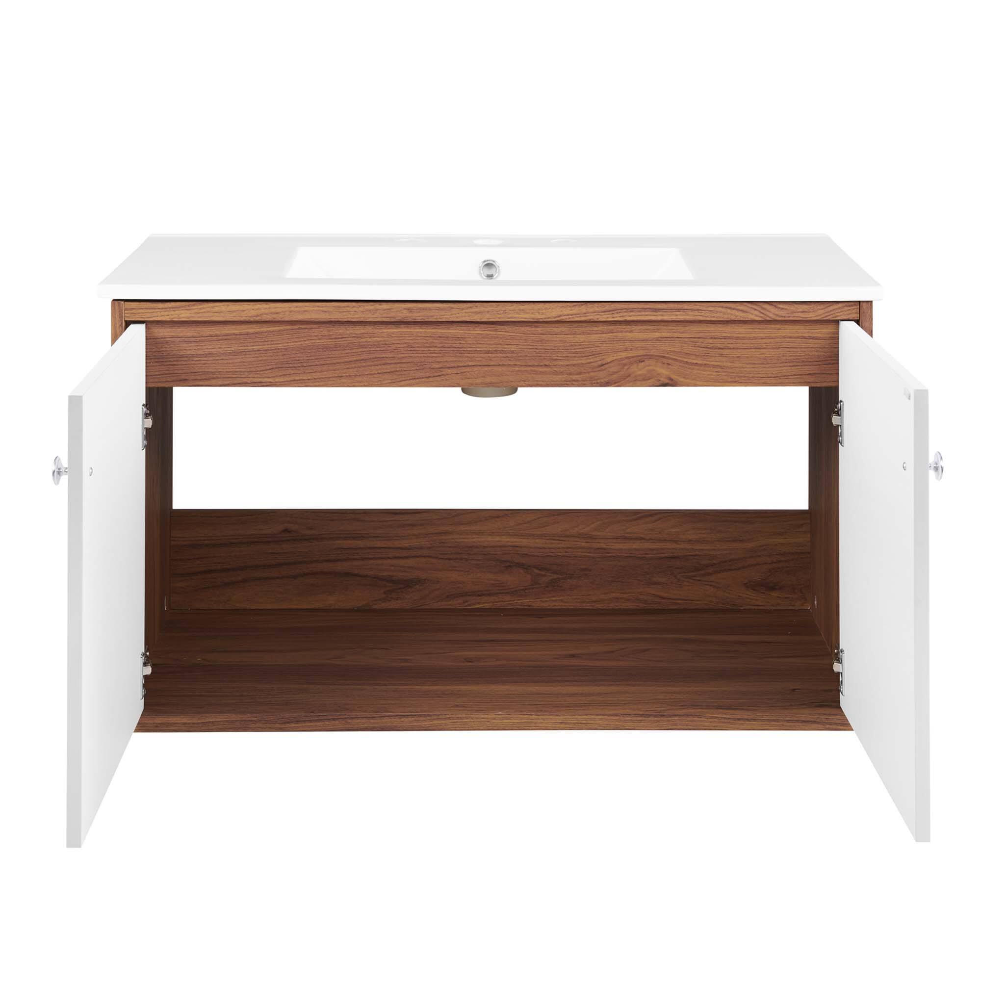 Alt View 4. Modway - Transmit Wall-Mount Bathroom Vanity Basin Included - Walnut White.