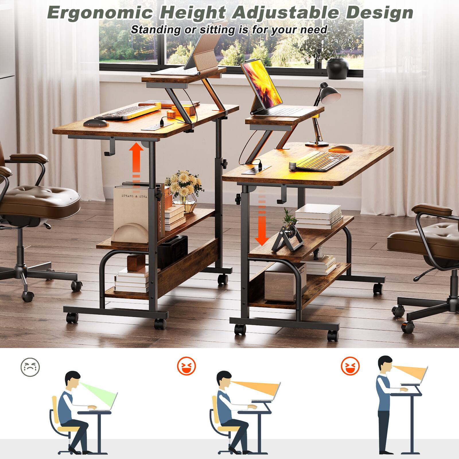 Ergonomic Height Adjustable Design  
Standing or sitting is for your need