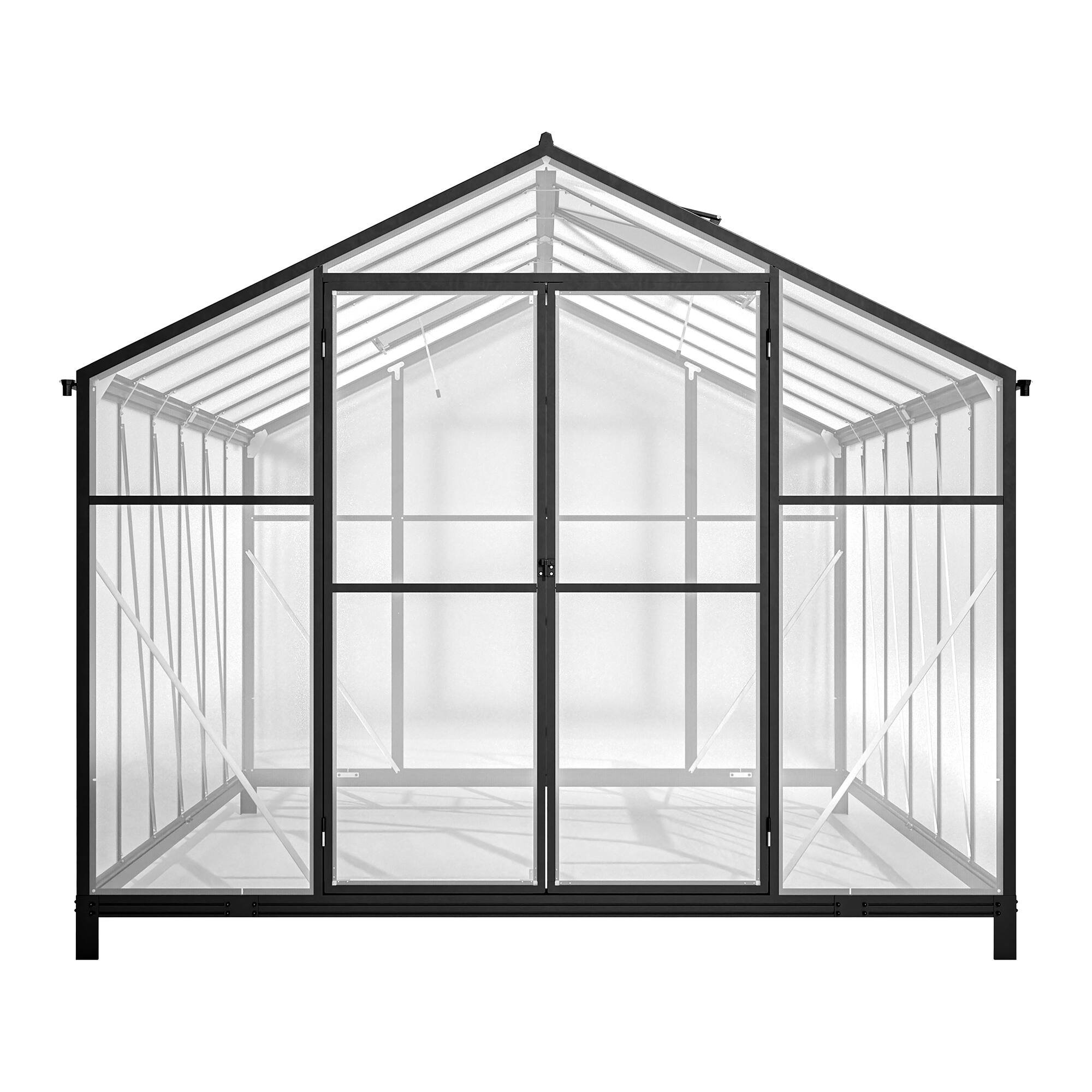 Alt View 7. Mondawe - 8x12 FT Outdoor Polycarbonate Greenhouse with Double Doors and Two Ventilation Windows - Black.