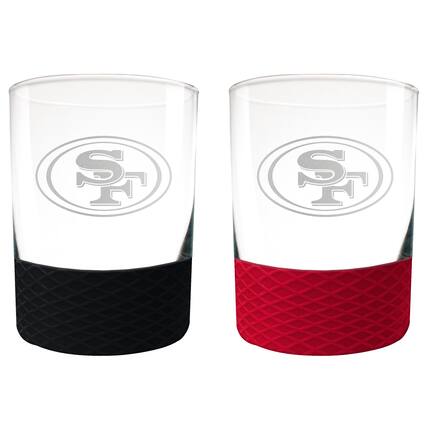 Front. Great American Products - San Francisco 49ers 14oz. Commissioner Rocks Glass Two-Piece Set - Multicolor.