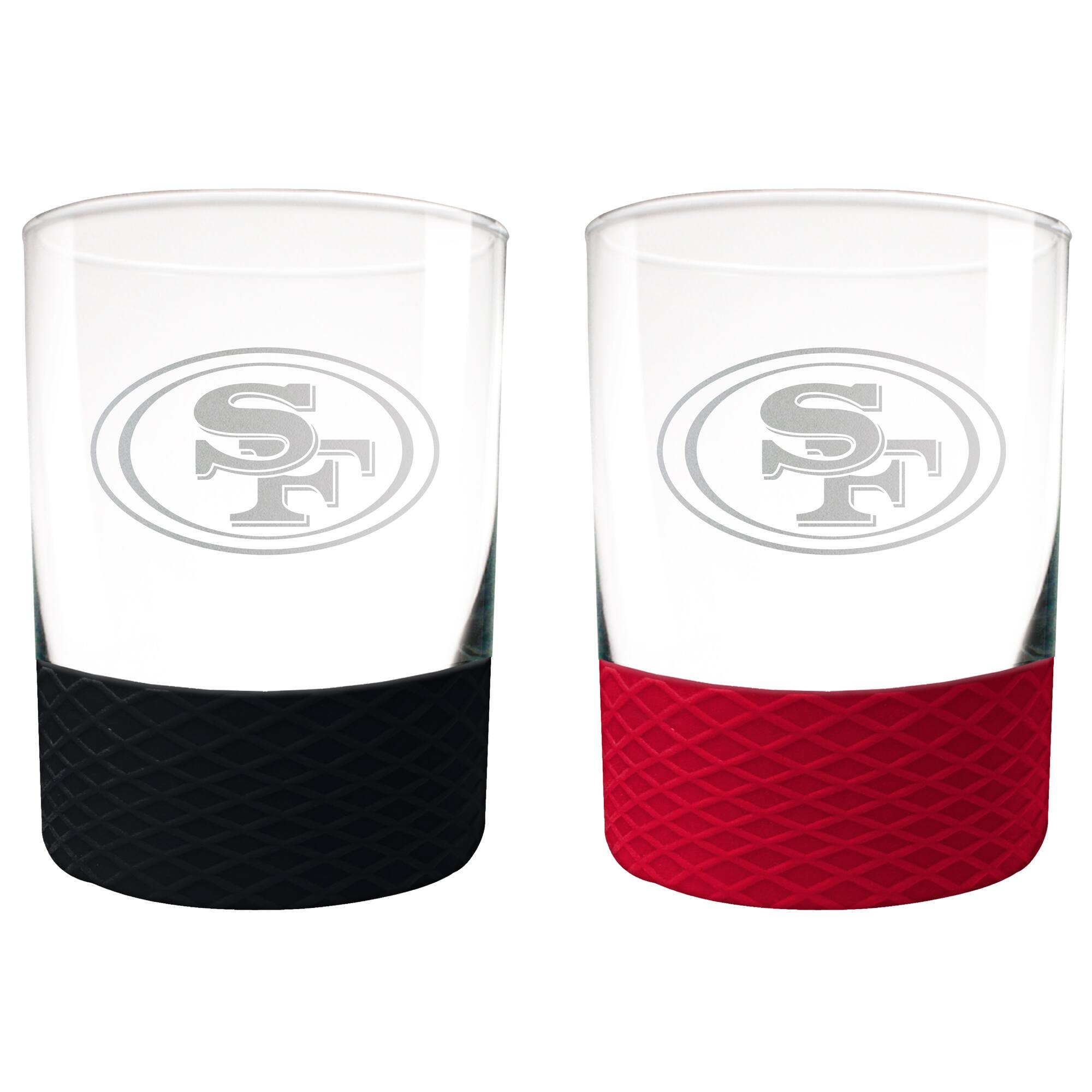 Front. Great American Products - San Francisco 49ers 14oz. Commissioner Rocks Glass Two-Piece Set - Multicolor.