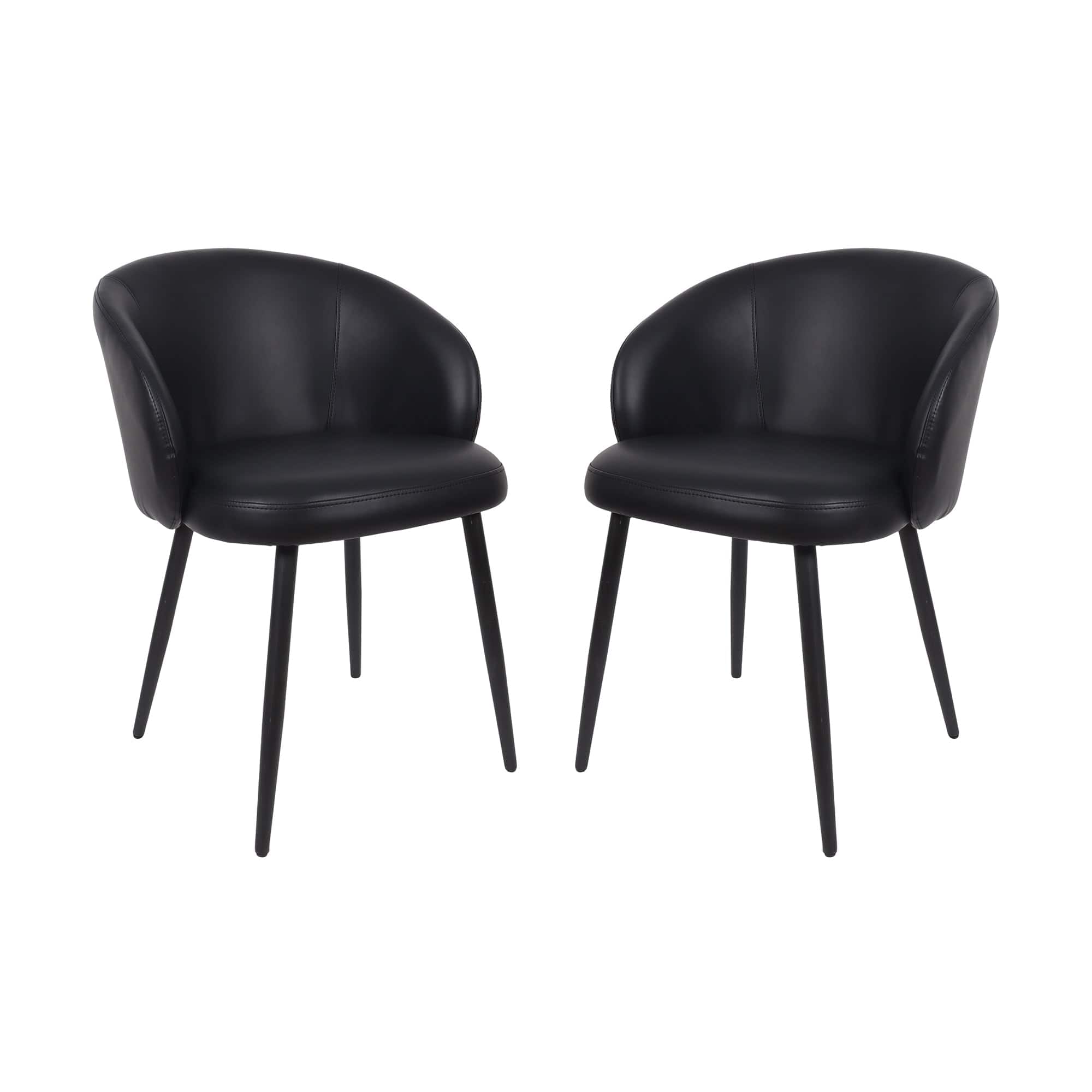 Manhattan Comfort - Looma Contemporary Modern Metal Vegan Leather Side Chair - Set of 2 - Black