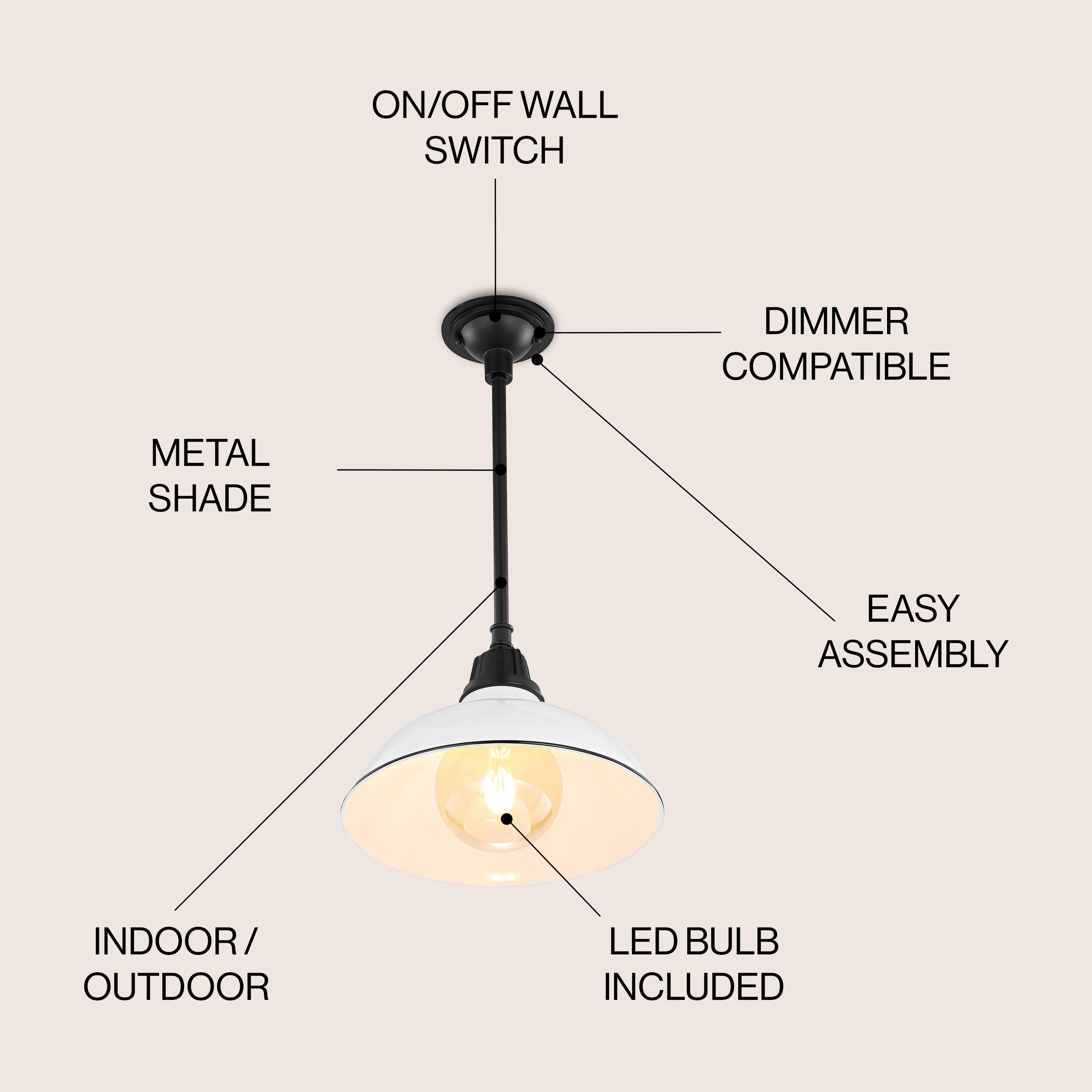 ON/OFF WALL SWITCH DIMMER COMPATIBLE METAL SHADE EASY ASSEMBLY INDOOR/ OUTDOOR LED BULB INCLUDED