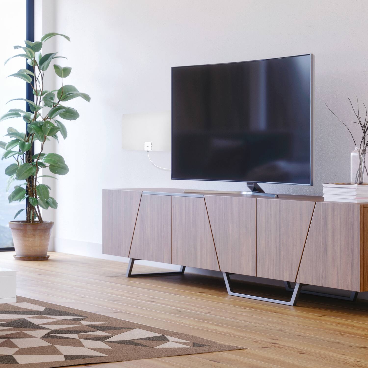 Left. RCA - Ultra-Thin XL Amplified Indoor Flat HDTV Multi-Directional Antenna, 65+ Mile Range - Black.