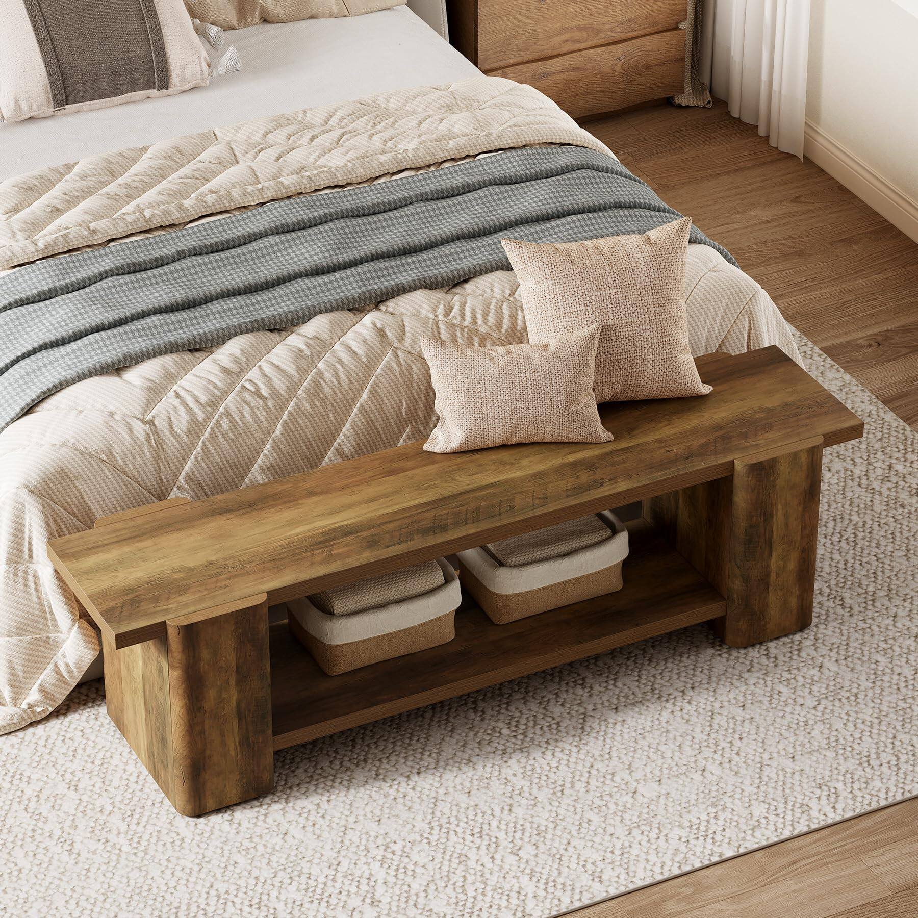 Alt View 1. Tribesigns - Tribeisigns Wooden Bench for Dining Table, Farmhouse Brown Kitchen Seat - Brown.