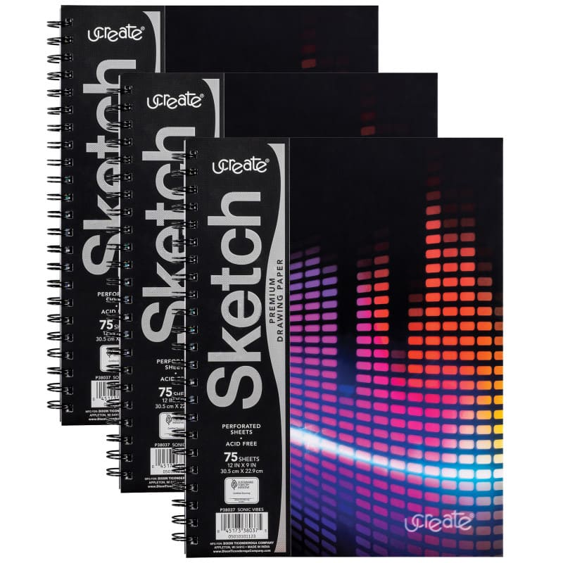 "uCreate - Fashion Poly Sketch Book, Sonic Vibes, Unruled, 12"" x 9"", Pack of 3" price history on PriceWatchPro