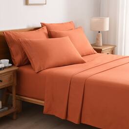 MarCielo - 4/6 Pcs Soft Solid & Embroidery Bed Sheets Set - Salmon