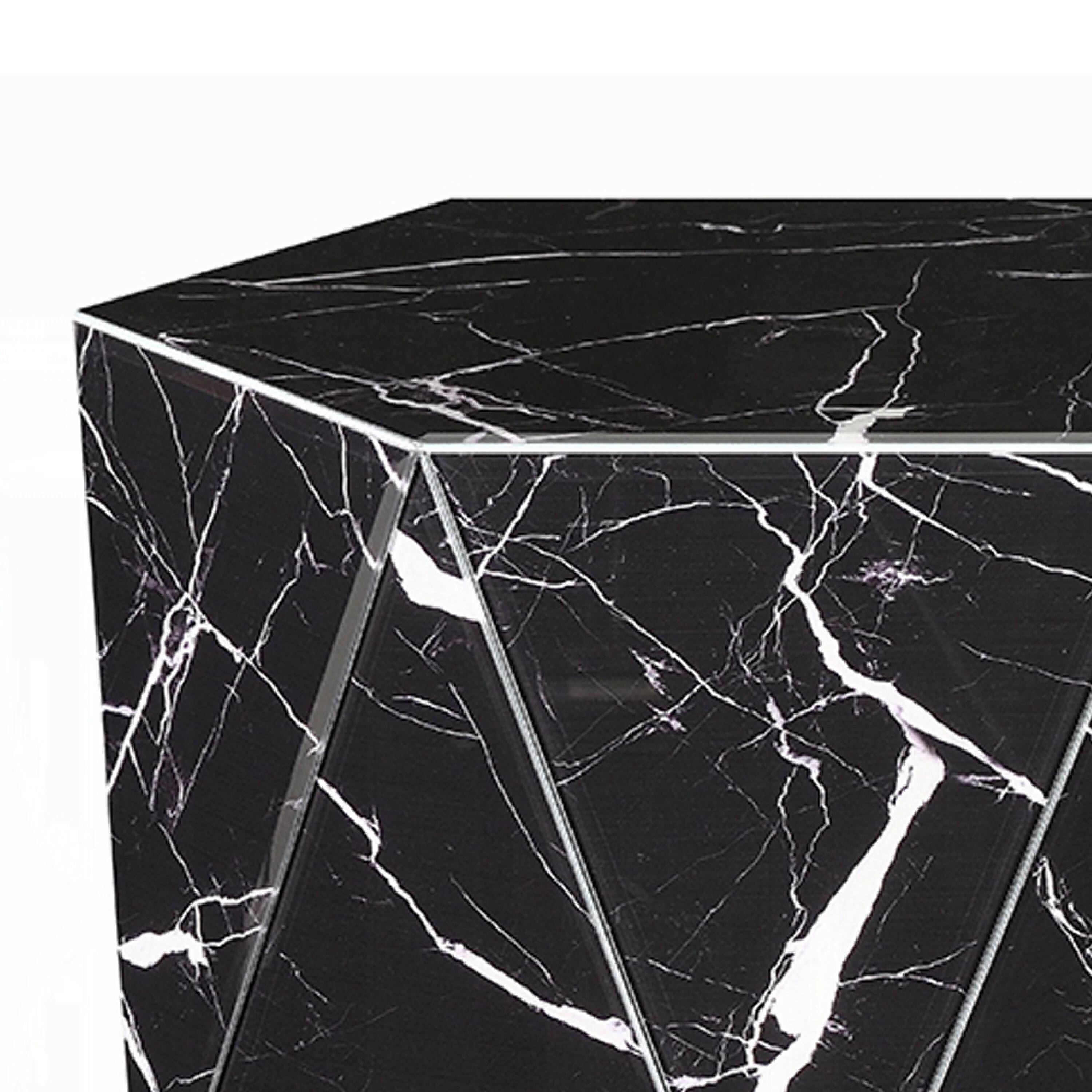 Alt View 2. Manhattan Lane - Kia Side End Table, Modern Hex Drum Shape, Faceted Black Glass 19 Inch - Black.