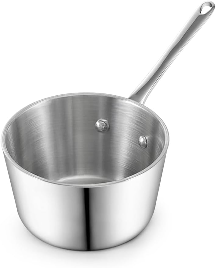 Angle. D&M - Multi Ply Clad  Stainless Steel 4pcs Butter Warmer Set Cool Grip Handles, 0.14/0.23/0.39/0.57 Qt - stainless steel.