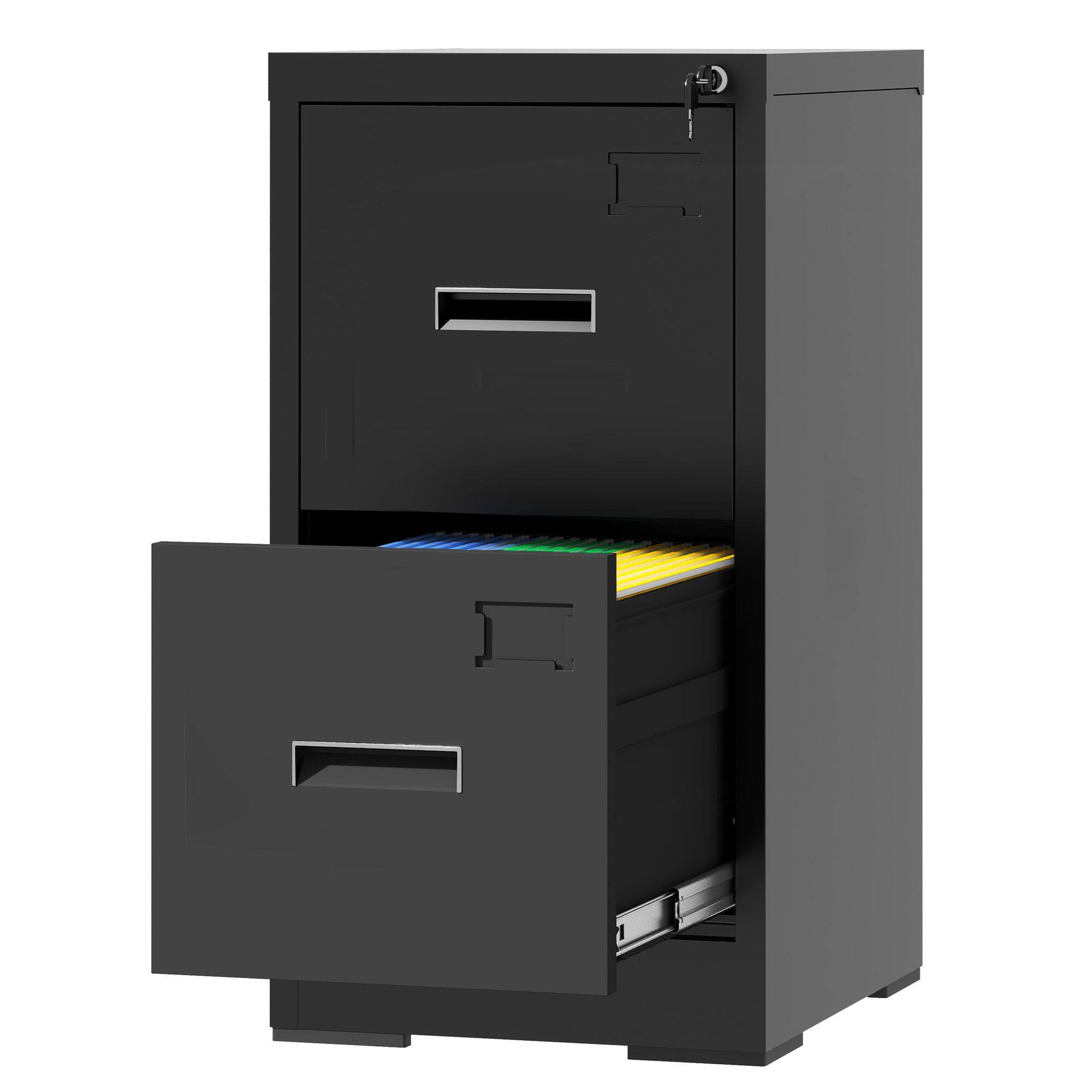 Angle. Mirfee - 2-Drawer Vertical File Cabinet with Lock, for A4/Legal/Letter Files, Black - Black.