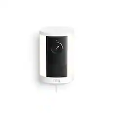 Front. Ring - Spotlight Cam, Plug-In (newest model), Wide-Angle Retinal 2K Video, 6x Enhanced Zoom, Motion-Activated Spotlights - White.