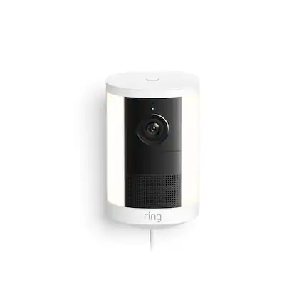 Front. Ring - Ring — Spotlight Cam, Plug-In (newest model), Wide-Angle Retinal 2K Video, 6x Enhanced Zoom, Motion-Activated Spotlights - White.
