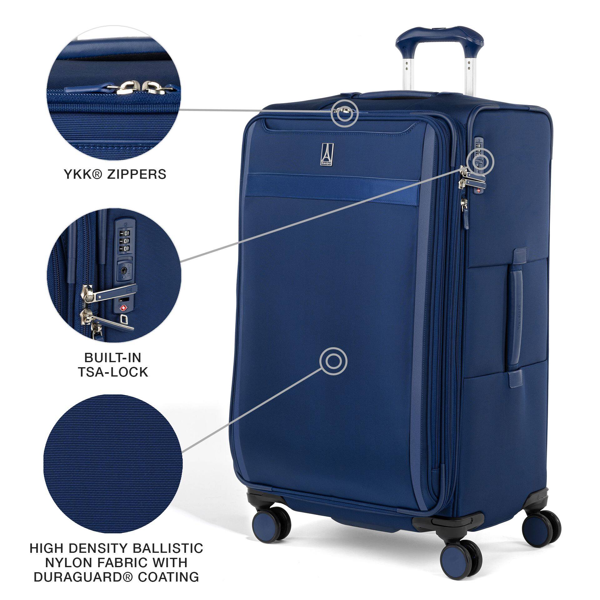 YKK® ZIPPERS  
BUILT-IN TSA-LOCK  
HIGH DENSITY BALLISTIC NYLON FABRIC WITH DURAGUARD® COATING