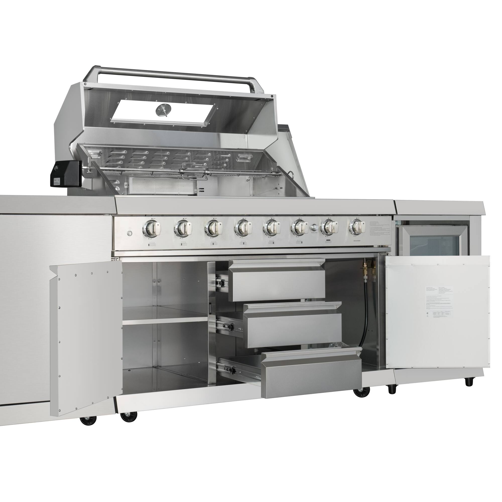 Alt View 3. Koolmore - KoolMore Reserve Outdoor Kitchen Island with 6 Burner Grill and Side Burner, Sink, Storage Cabinet and Refrigerator - Stainless Steel.