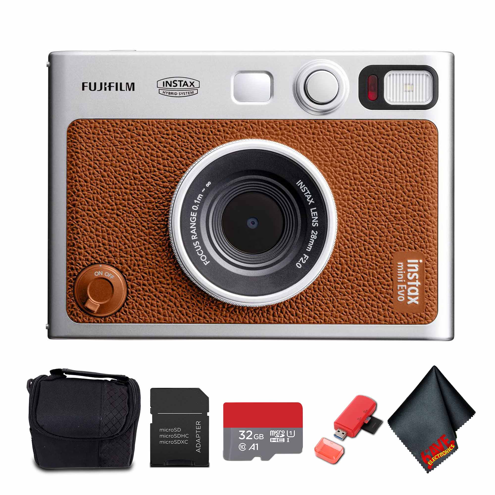 Fujifilm - Instax Mini EVO Hybrid Instant Camera with Micro SD to SD Adapter - Brown