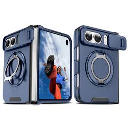 Dteck - Case for iPhone Duo Shockproof Rugged Magnetic 360 Ring Stand Kickstand Cover with Sliding Lens Cover - Blue