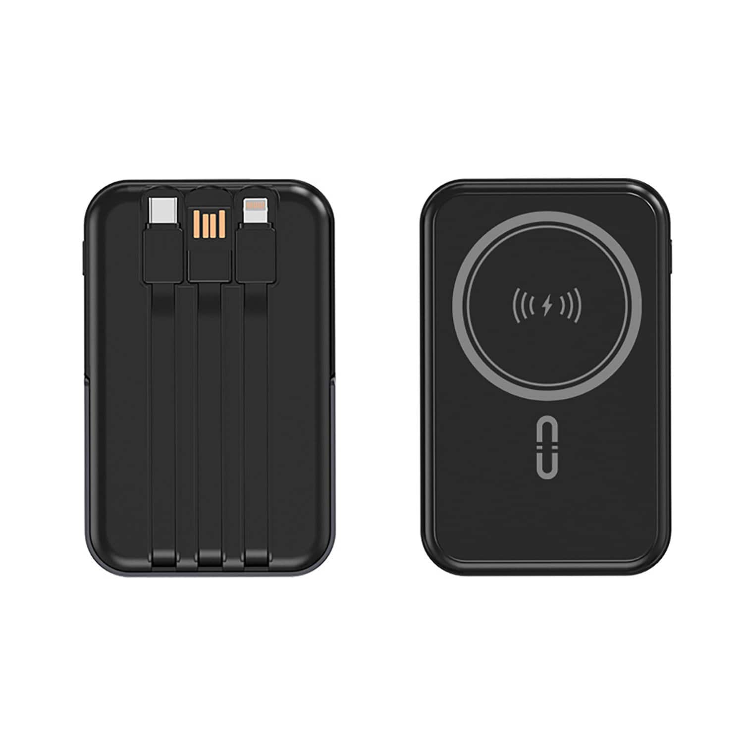 Front. Alpha Digital - 10,000mAh Magnetic Wireless Charge Power Bank with metal stand + built-in cables - Black.