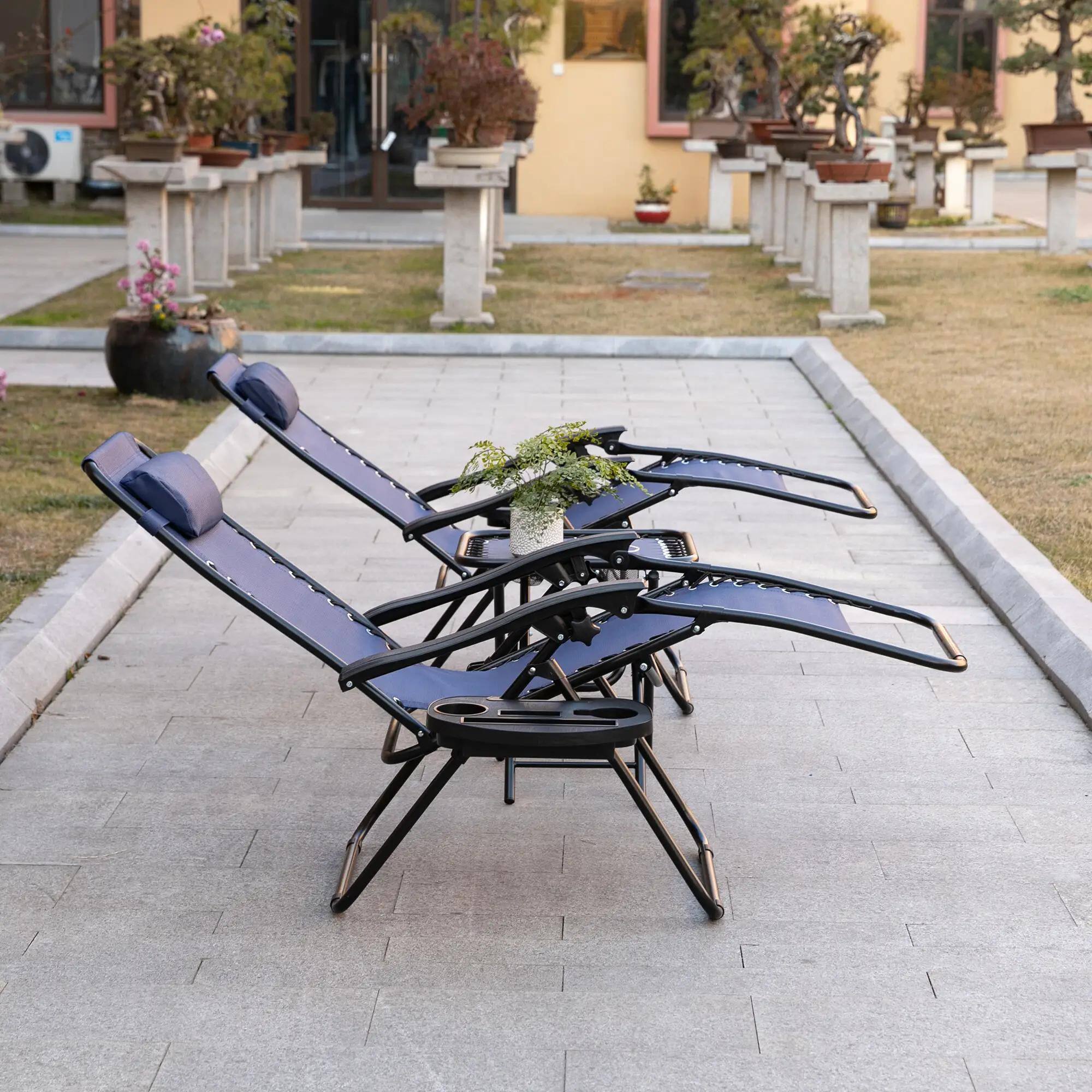 Back. Resenkos - Resenkos Zero Gravity Chair Set with Side Table, Reclining Lounge Chair for Pool, Beach, Yard, Blue - Blue.