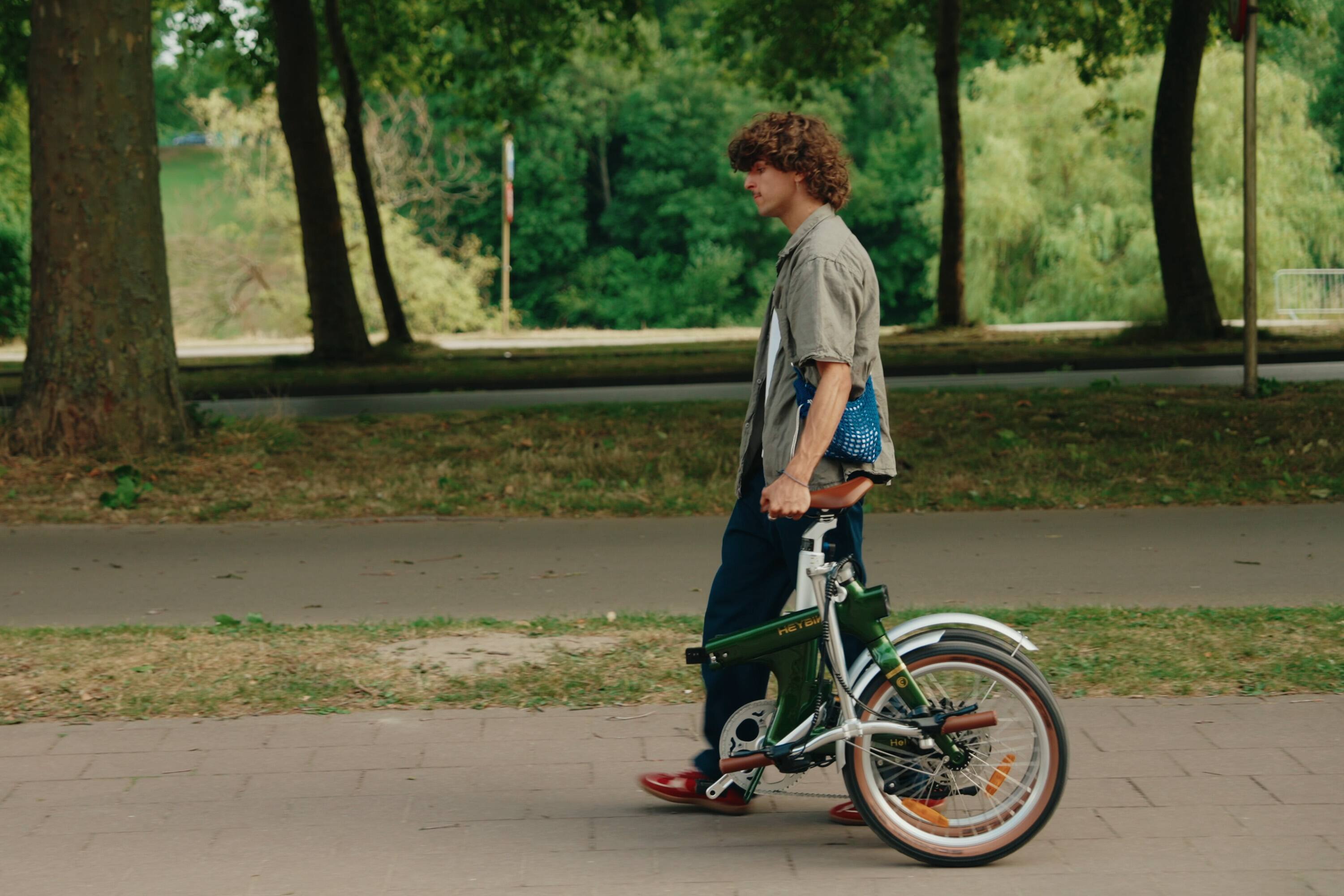 Alt View 4. Heybike - Helio F Foldable E-bike w/ 75 Miles Max Range & 20 MPH Max Speed - Hydraulic Disc Brakes, Torque Sensor & Shimano 8 - Green.