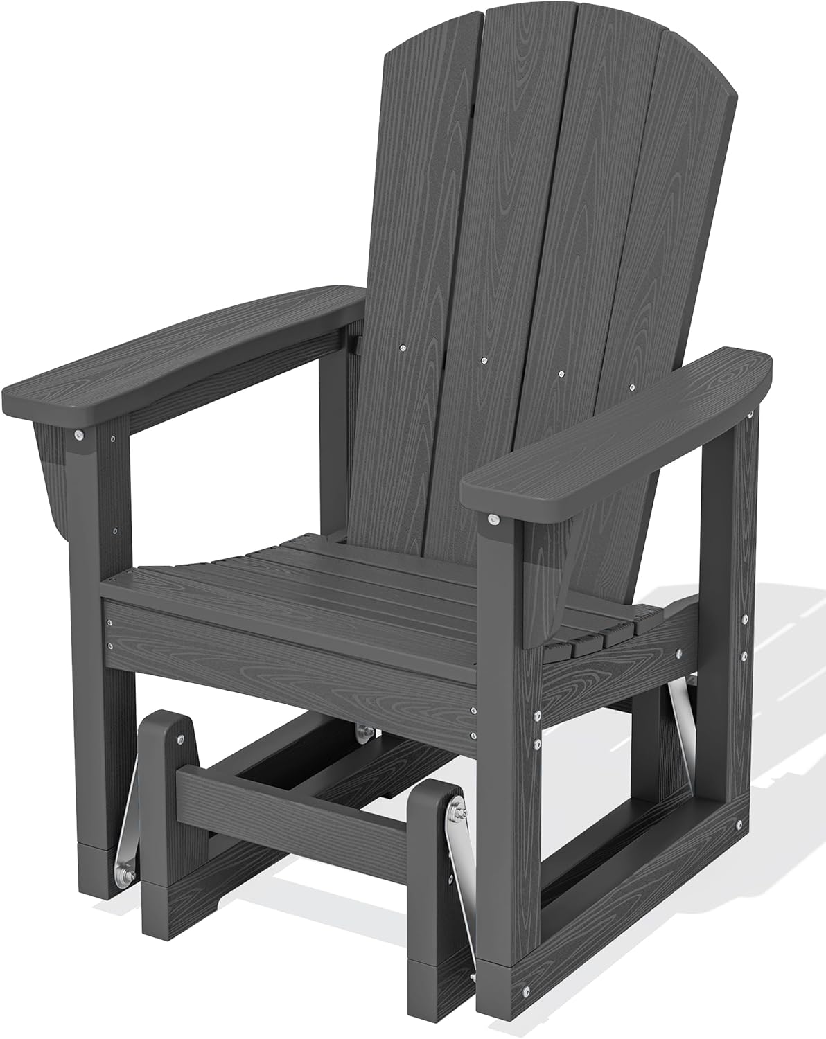 Front. SERWALL - HDPE Outdoor Glider, All-Weather Patio Glider Rocker Wood-like Porch Glider for Outside - Gray.