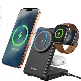 Esoulk - 3-In-1 Foldable Magsafe Compatible Magnetic Wireless Charger for iPhone 17 Pro Max, Apple Watch & Airpods - Black