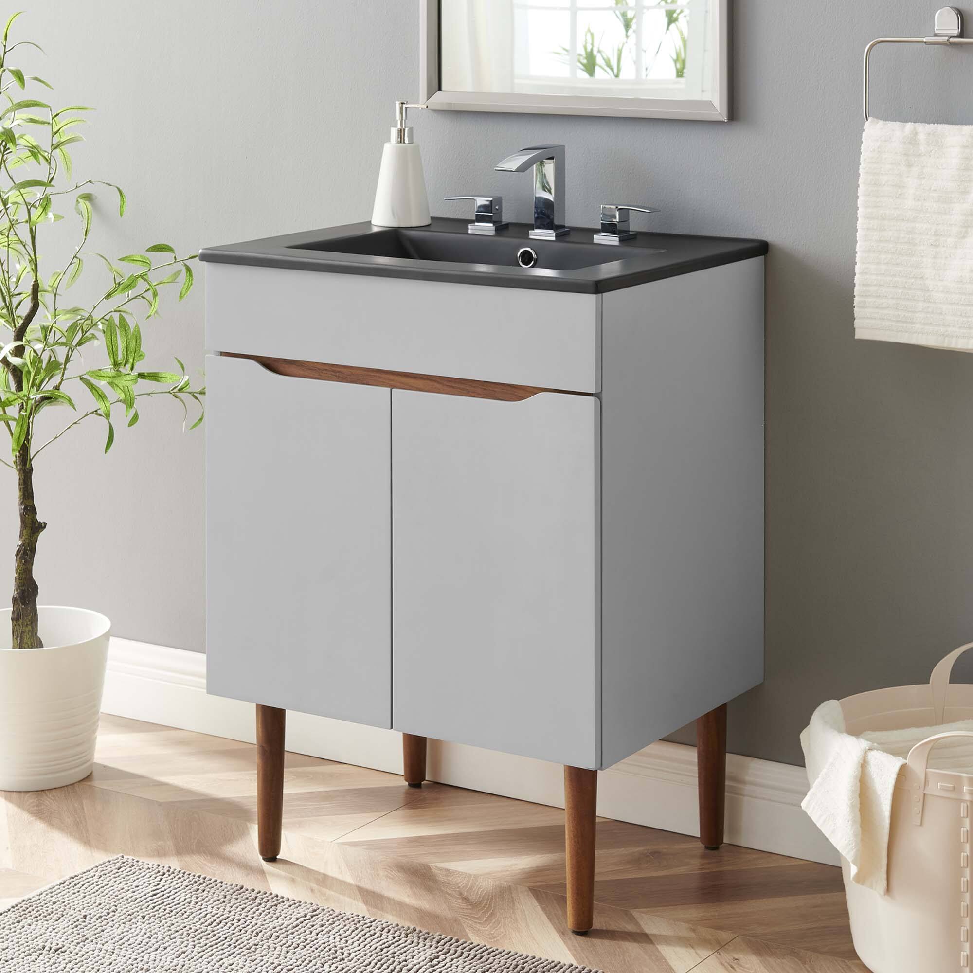 Front. Modway - Harvest Bathroom Vanity Basin Included - Gray Black.