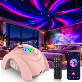 Rossetta - Dual Lens Galaxy Star Projector with Aurora Night Light, Bluetooth Speaker & White Noise Machine - Pink