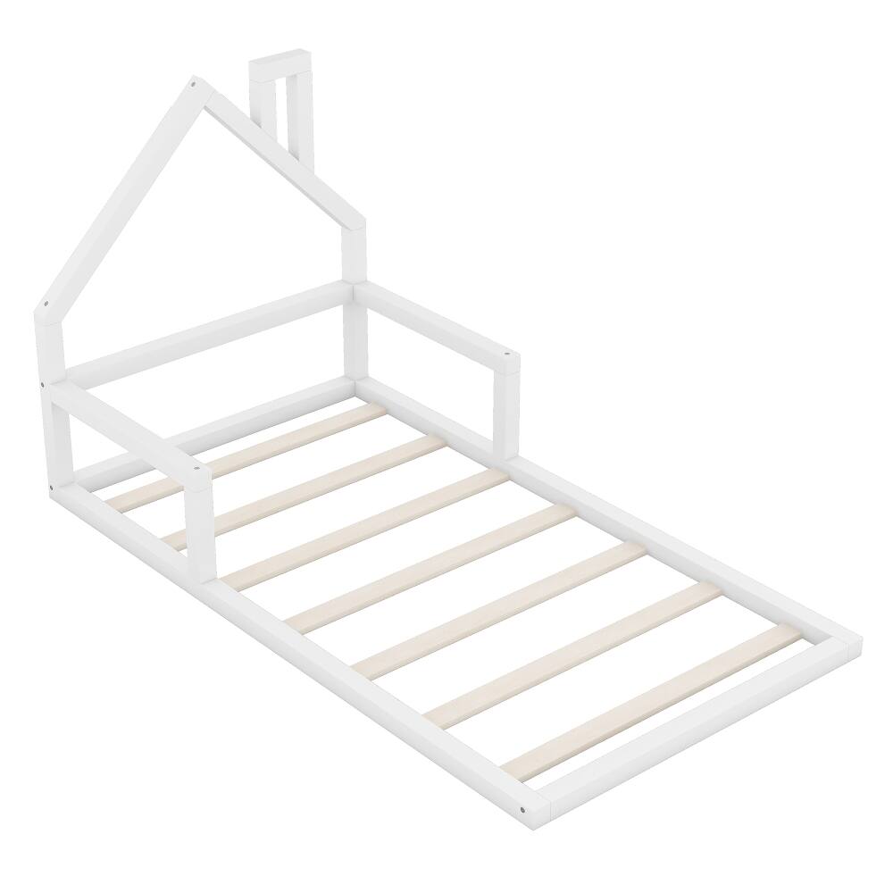 Alt View 4. Loheer - Loheer Twin Floor Bed with House Shaped Headboard White Wood - White.