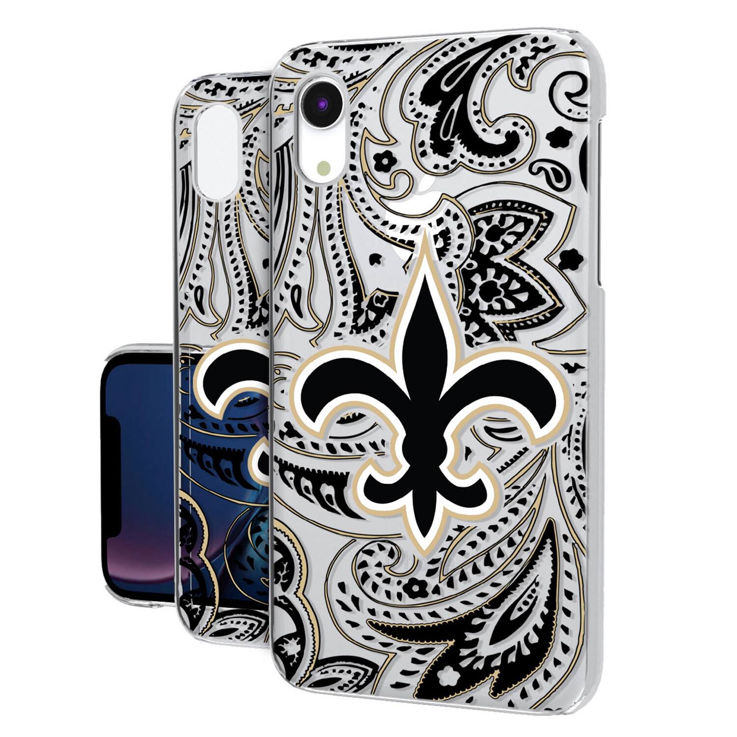 Front. Keyscaper - New Orleans Saints iPhone Clear Paisley Design Case - 16 Pro Max - Multicolor.