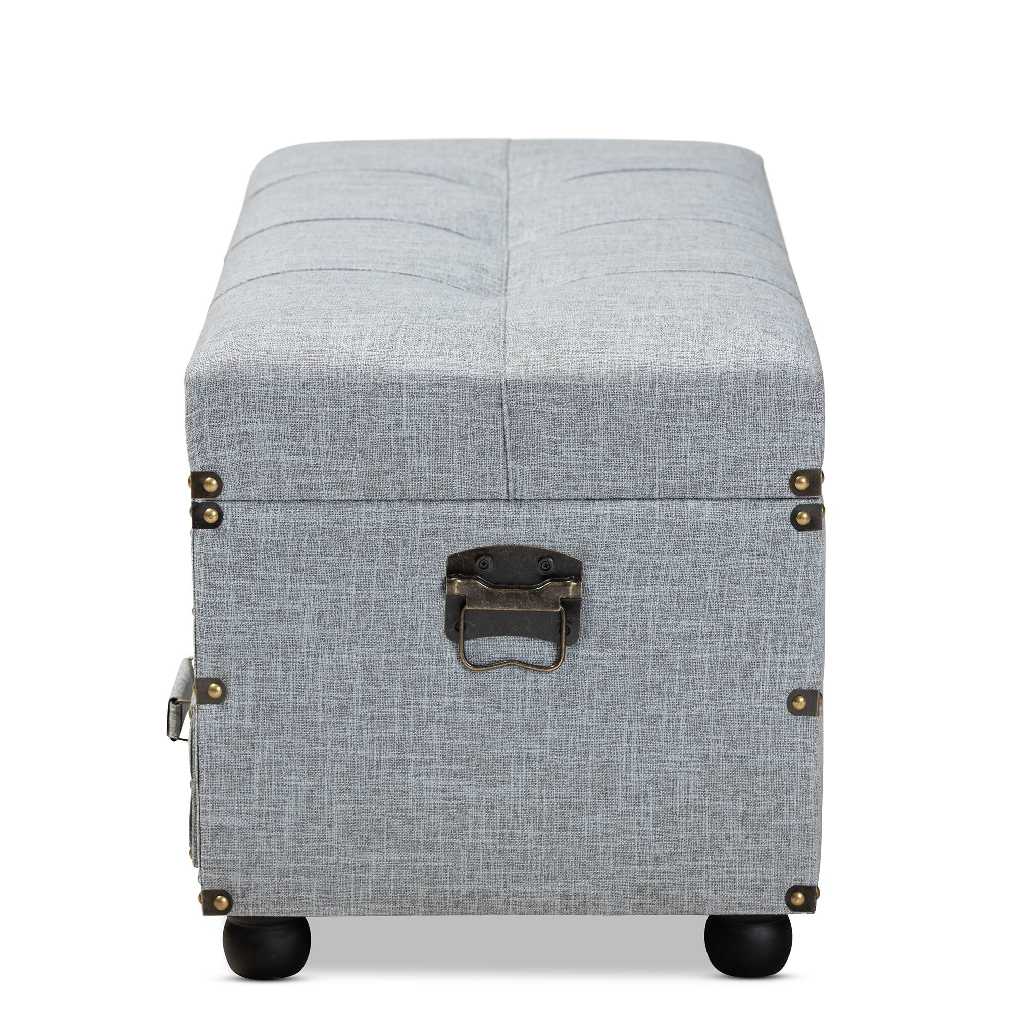 Back. Baxton Studio - Flynn Modern Transitional Fabric Upholstered 2-Drawer Storage Trunk Ottoman - Grey/Black.