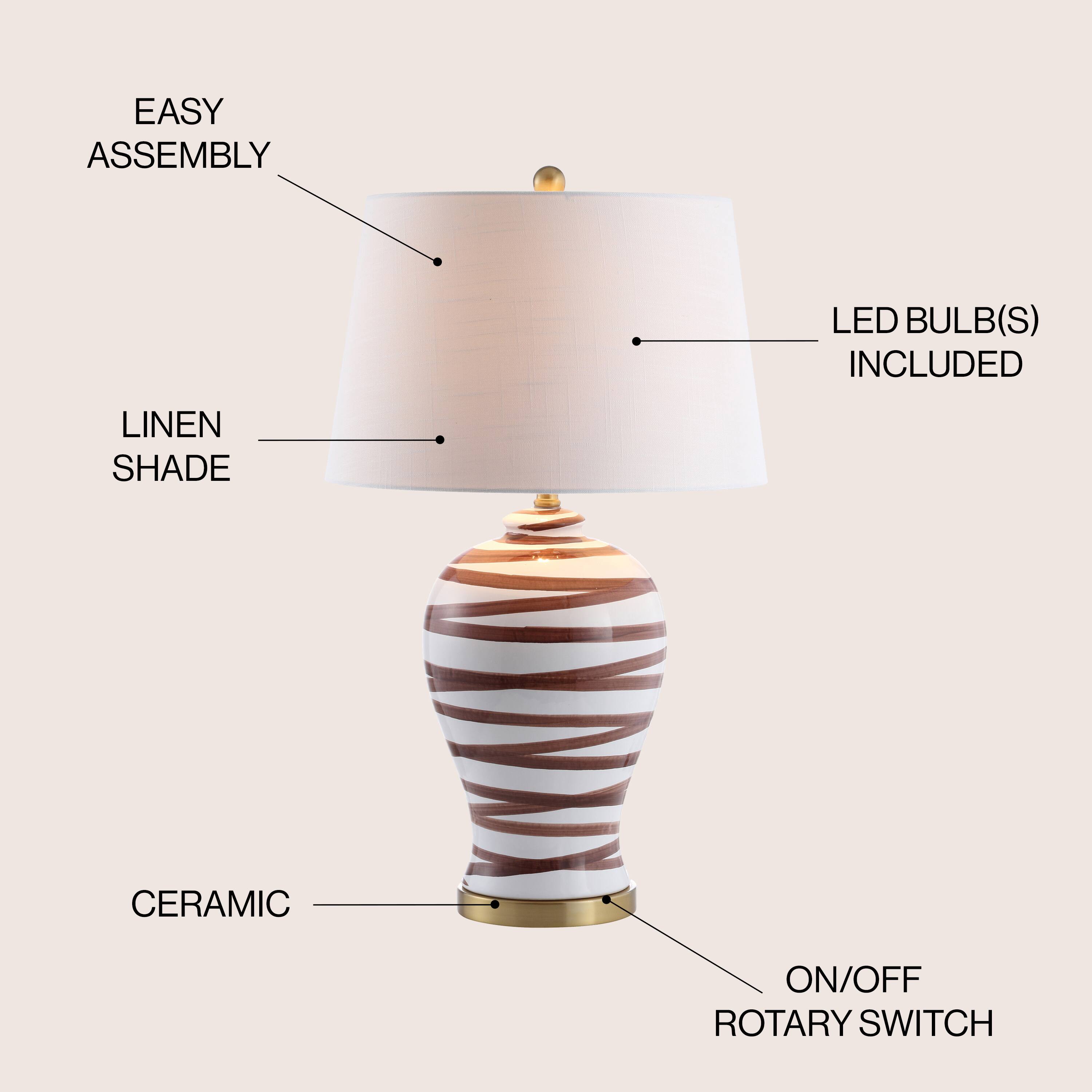 EASY ASSEMBLY  
LED BULB(S) INCLUDED  
LINEN SHADE  
CERAMIC  
ON/OFF ROTARY SWITCH