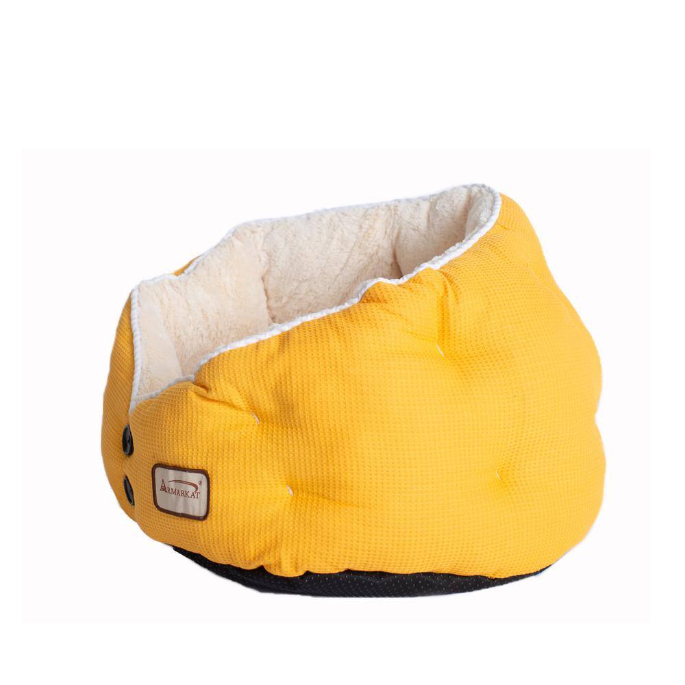 Left. Armarkat - Cat Bed Gold Waffle And White - Gold.