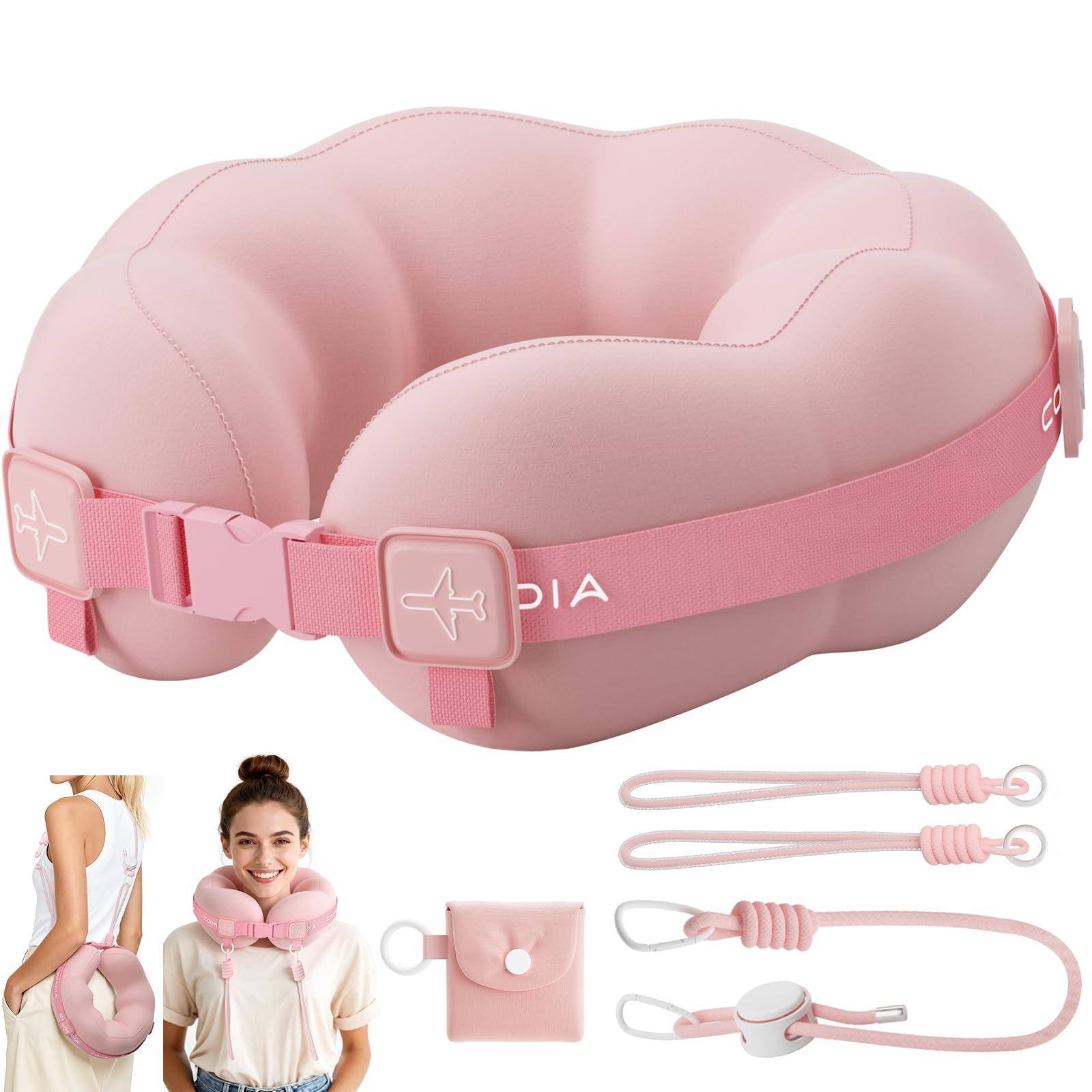 MAGICAL RUBS - Travel Neck Pillow For Airplane Super Soft Support - Lightweight And Stylish Convertible Style Design Long Flights Car - Pink