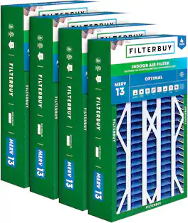 Filterbuy - 16x26x5 MERV 13 Smoke & Allergy Defense, Pleated HVAC AC Furnace Air Filters Replacement for Electro-Air & More (4-Pack) - Blue