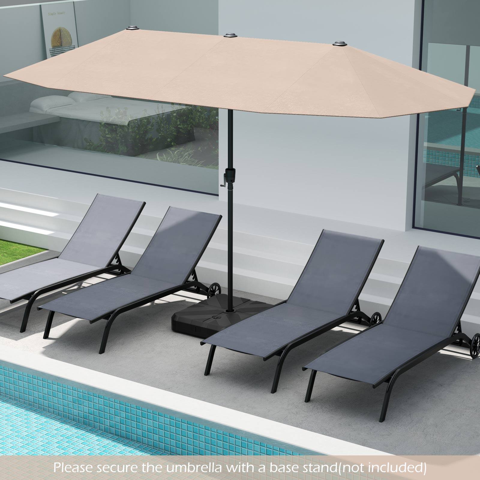 Please secure the umbrella with a base stand (not included)