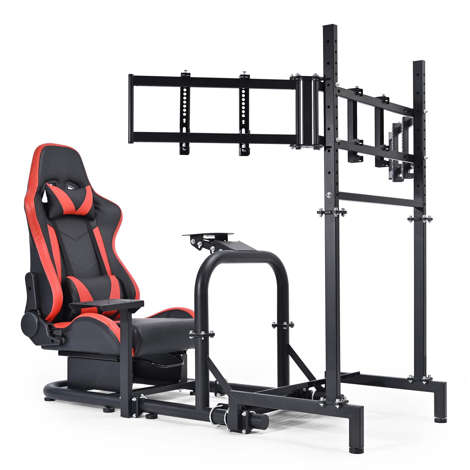 Dardoo - 50mm Round Tube Racing Simulator Cockpit Fit for Logitech G29 G920, for Thrustmaster - Black/Red
