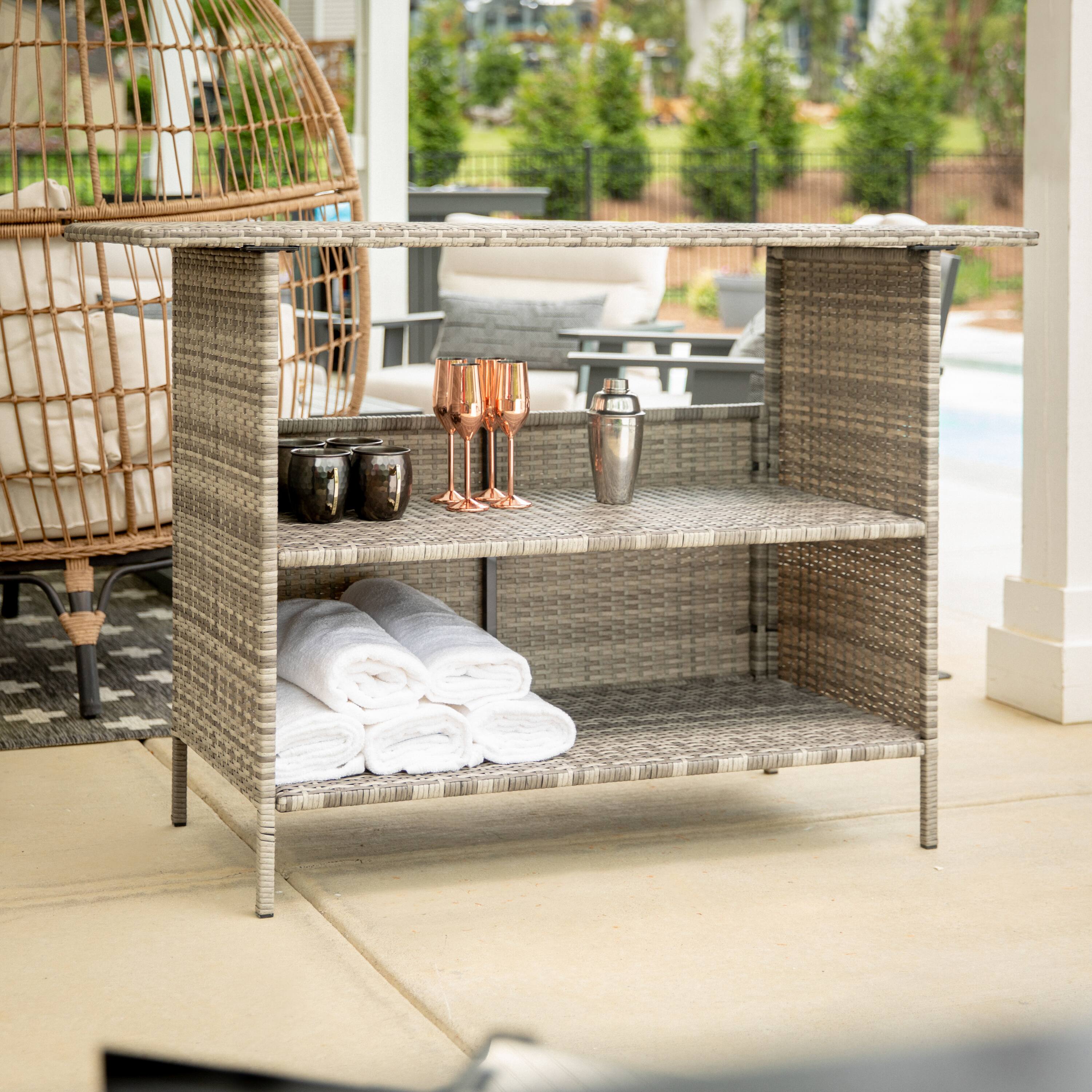 Alt View 1. Flash Furniture - Marco Indoor/Outdoor Patio Wicker Rattan Bar Counter Table with 2 Shelves, Gray - Gray.