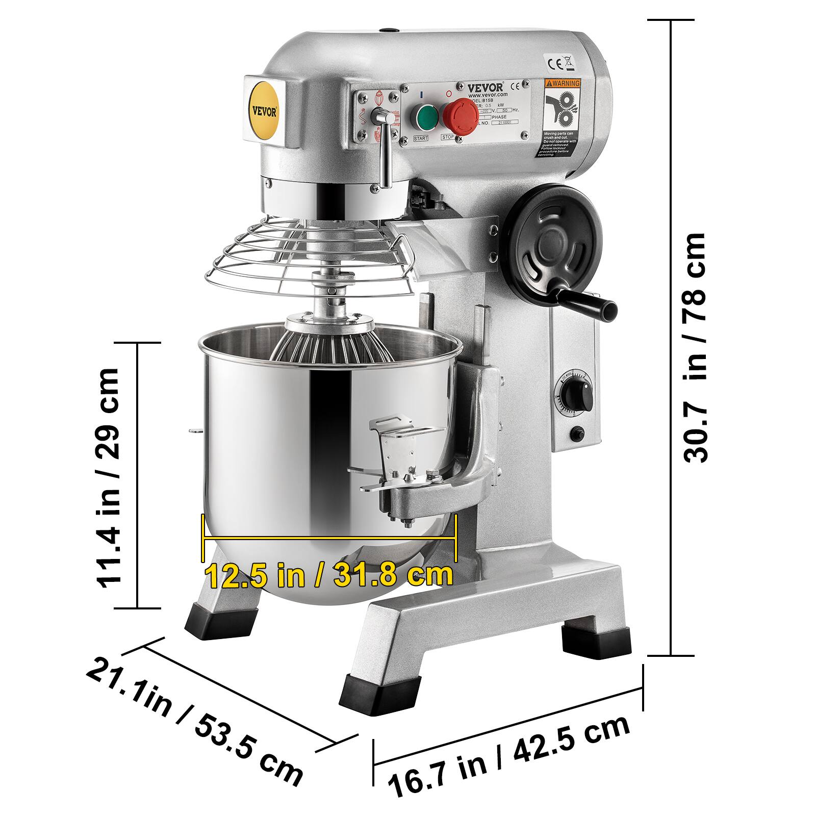 VEVOR  
CE  
www.revor.com  
GLB158  
58 IL  
a = PHOCKS NO.  
CE  
WARNING  
pook  
STOP  
Movingparts.com  
mation, conoval with partannent -  
cm 29 / 11.4 in / 29 12.5 in / 31.8 cm 21.1in I cm 53.5 cm in | 42.5 16.7  
cm in / 78 in 30.7