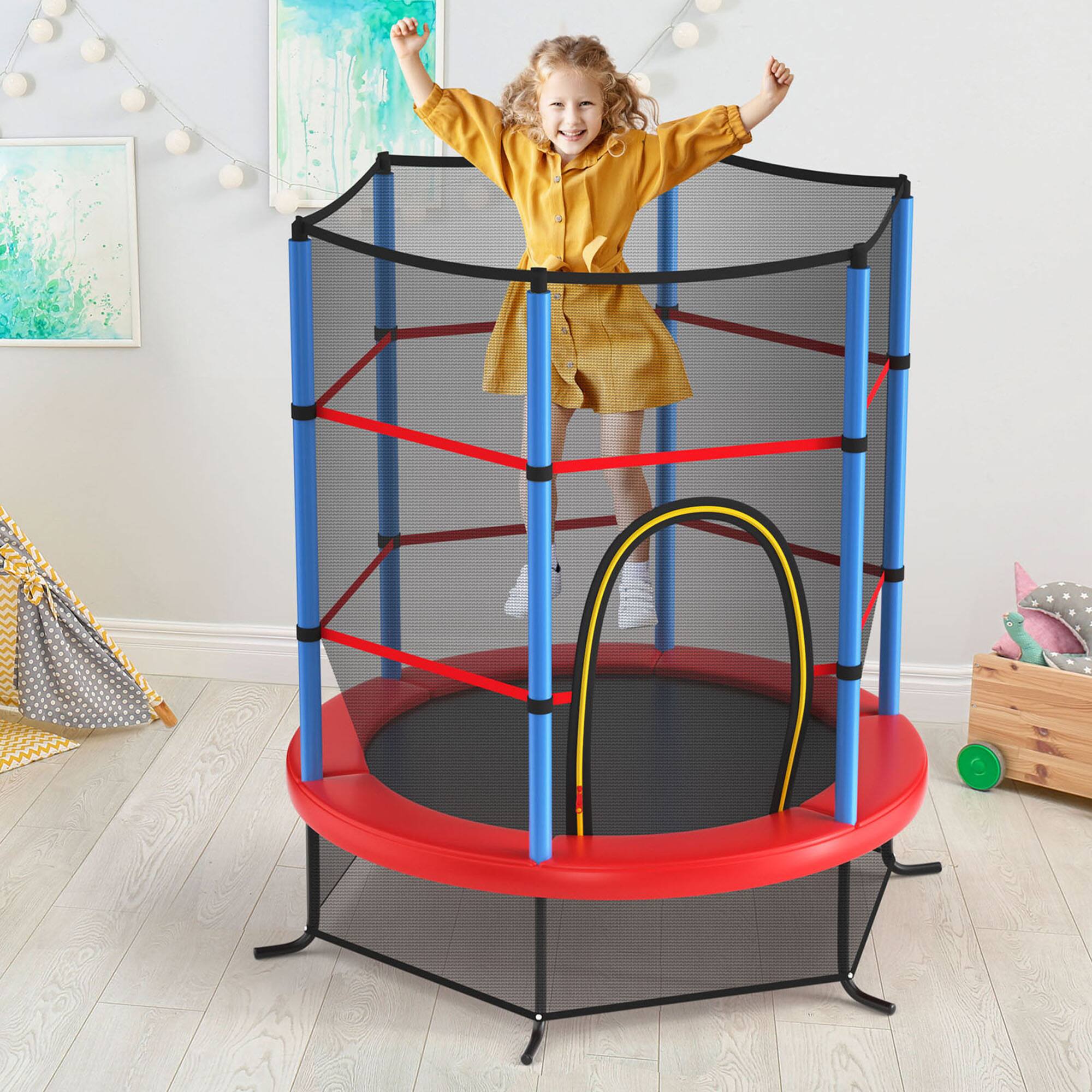 Alt View 3. Gymax - Gymax 55'' Trampoline for Kids Recreational Trampoline w/ Safety Enclosure Multicolor - Multicolor.