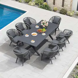PURPLE LEAF - 7/9/11 Pieces Patio Dining Set Wicker Outdoor Furniture Table and Chairs Set for Garden Grey-Finish Aluminum Frame Set - Grey-Rectangular-9 Pcs