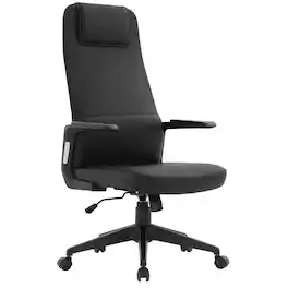 LeisureMod - Nexa Ergonomic Office Chair High-Back Leather Computer Chair Adjustable Height Swivel and Tilt Desk Chair - Black Leather