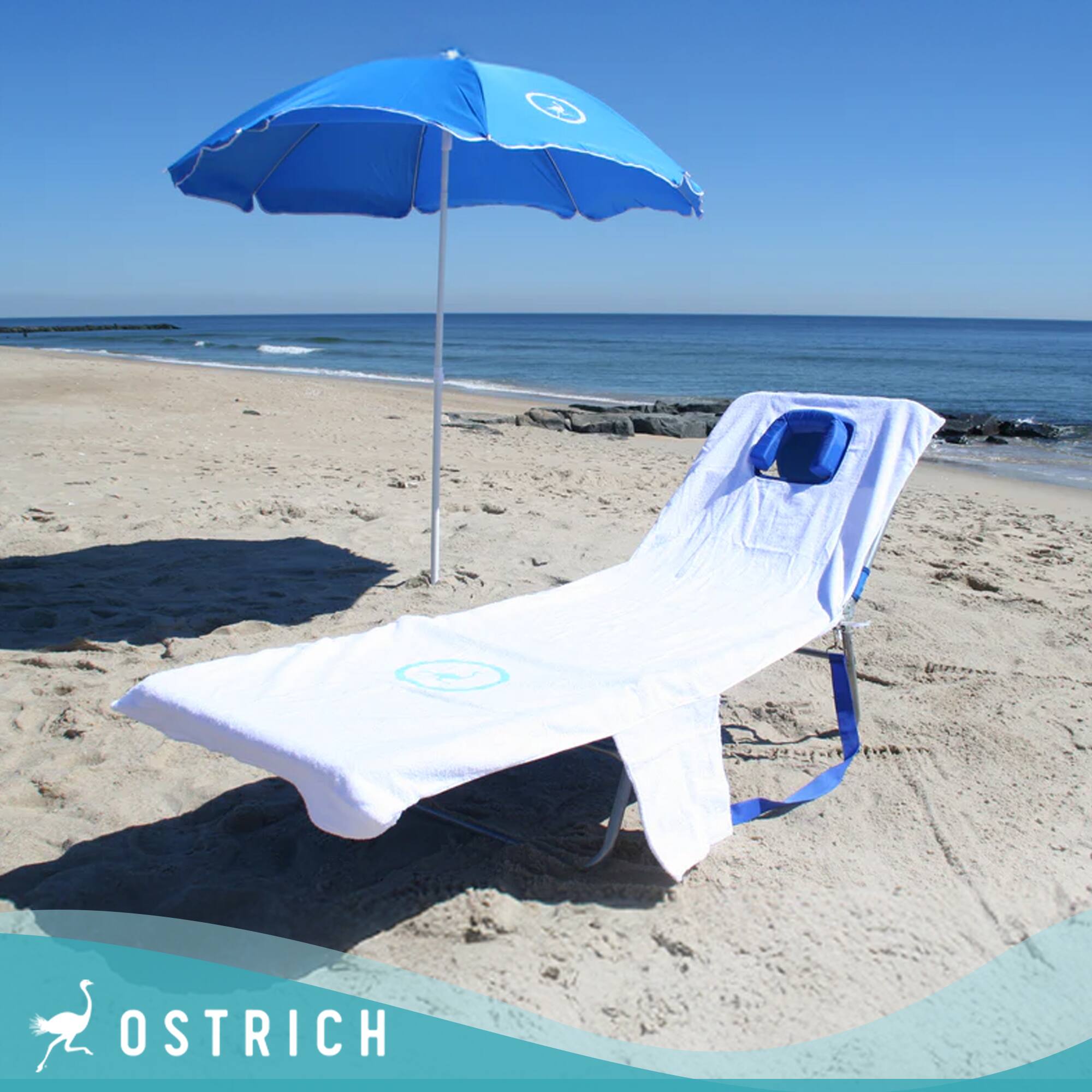 Alt View 2. Ostrich - Ostrich Custom Fitted Beach Towel & Ladies Chaise Lounge Beach Pool Chair, Teal - White.