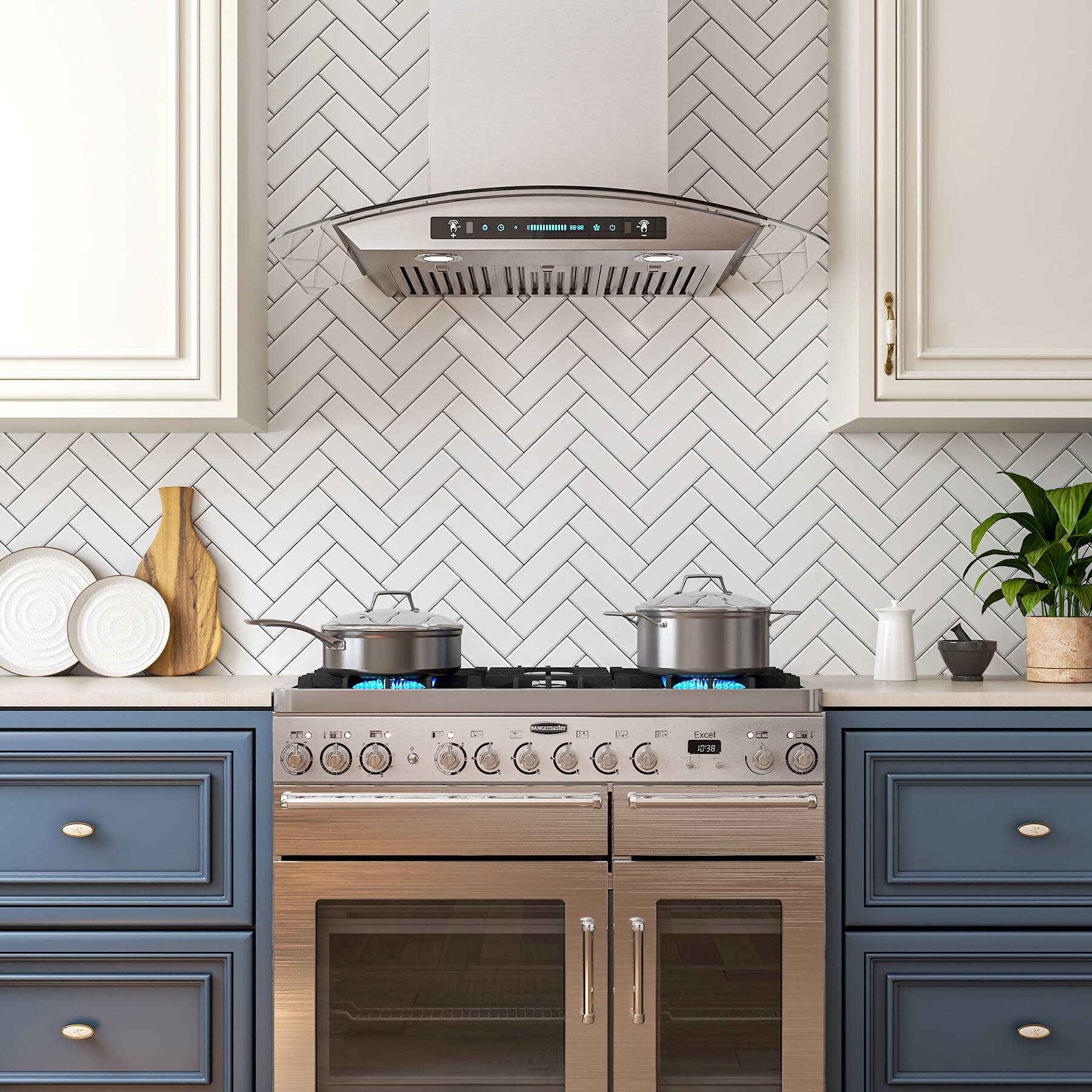 Alt View 1. Onefly - 36 inches - Ducted - Wall Mount Range Hood - silver.