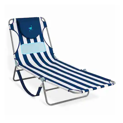 Front. Ostrich - Ostrich The Ladies Comfort Lounger, Foldable Beach Pool Tanning Chair, Stripe - Blue and White Striped.