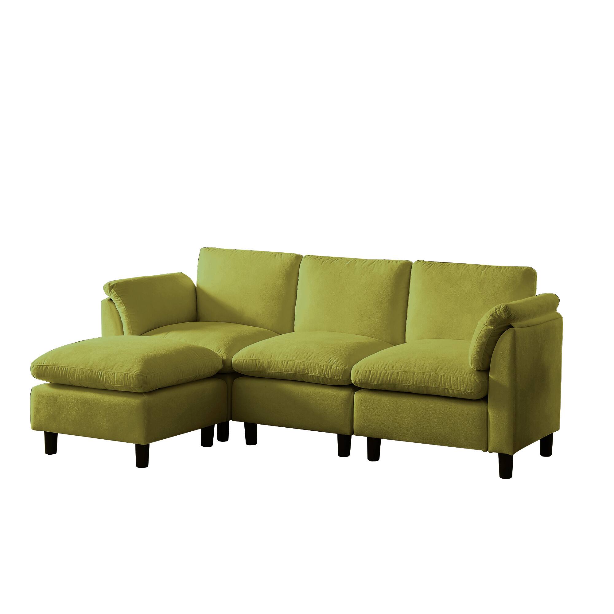 Alt View 5. Electra Tech Xpress - Modern L-Shaped Chenille Upholstered Sectional Couch for Living Room, 3 Seater Cloud Sofa with Ottoman - GREEN.