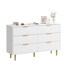 Jojoka - Fluted Dresser for Bedroom,Wooden Chest of Drawers with Metal Handle & Feet - White