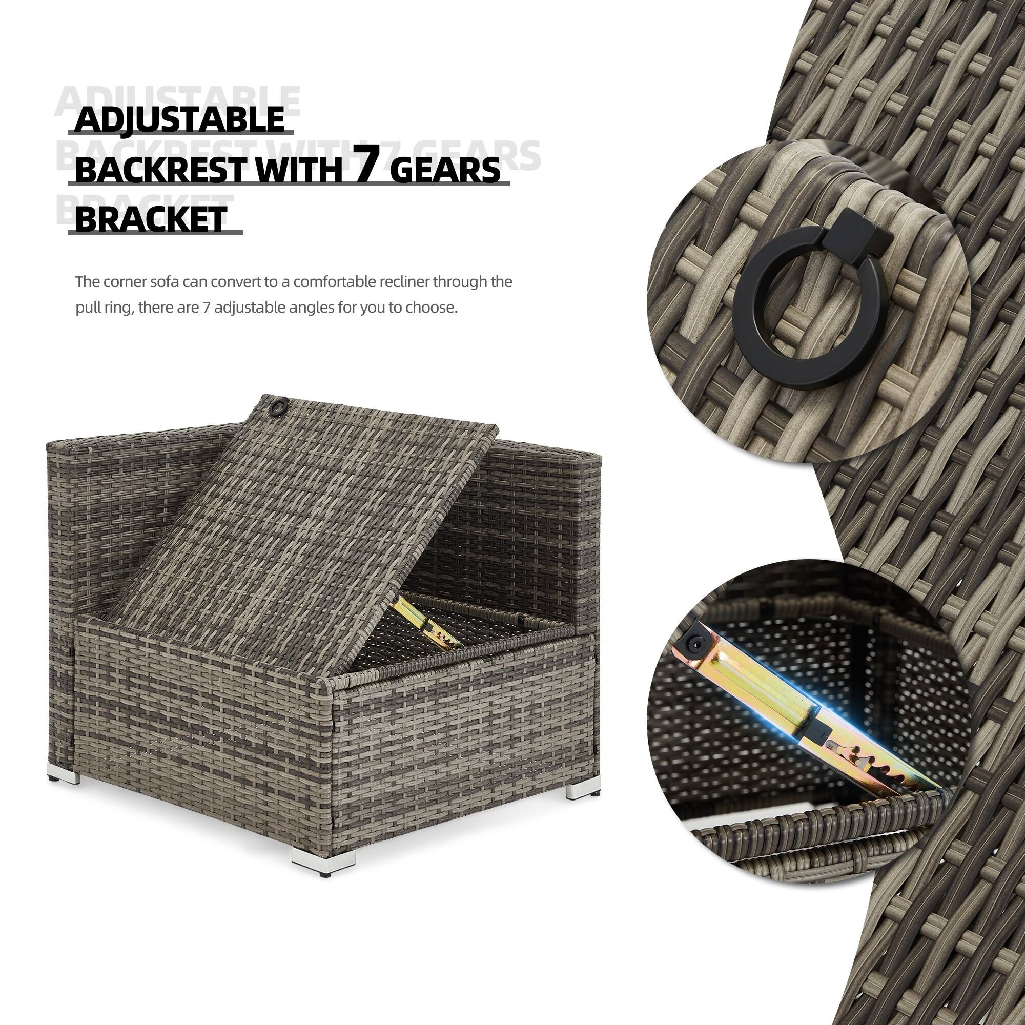 ADJUSTABLE BACKREST WITH 7 GEARS BRACKET

The corner sofa can convert to a comfortable recliner through the pull ring, there are 7 adjustable angles for you to choose.