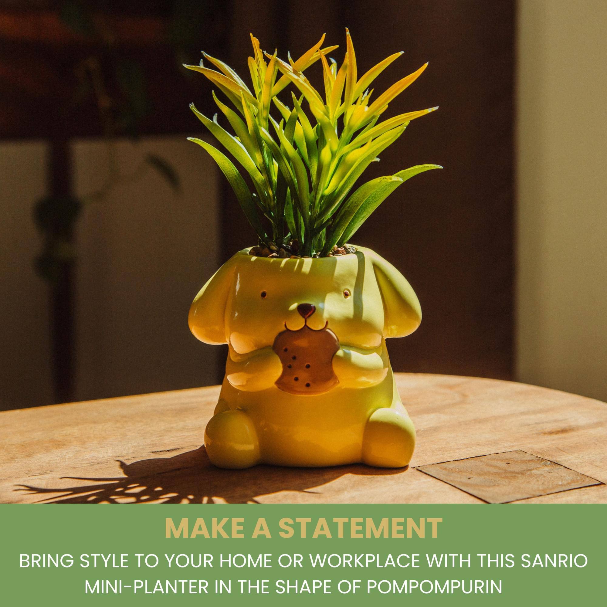 MAKE A STATEMENT  
BRING STYLE TO YOUR HOME OR WORKPLACE WITH THIS SANRIO MINI-PLANTER IN THE SHAPE OF POMPOMPURIN
