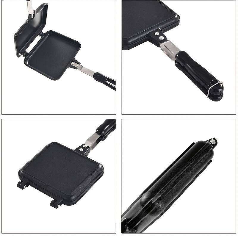 Alt View 7. Tiramisubest - 1pc Sandwich Maker Non-stick Grilled Sandwich Double Sided Frying Pan,Bread Toast Breakfast Pan Omelette Pan - Black.
