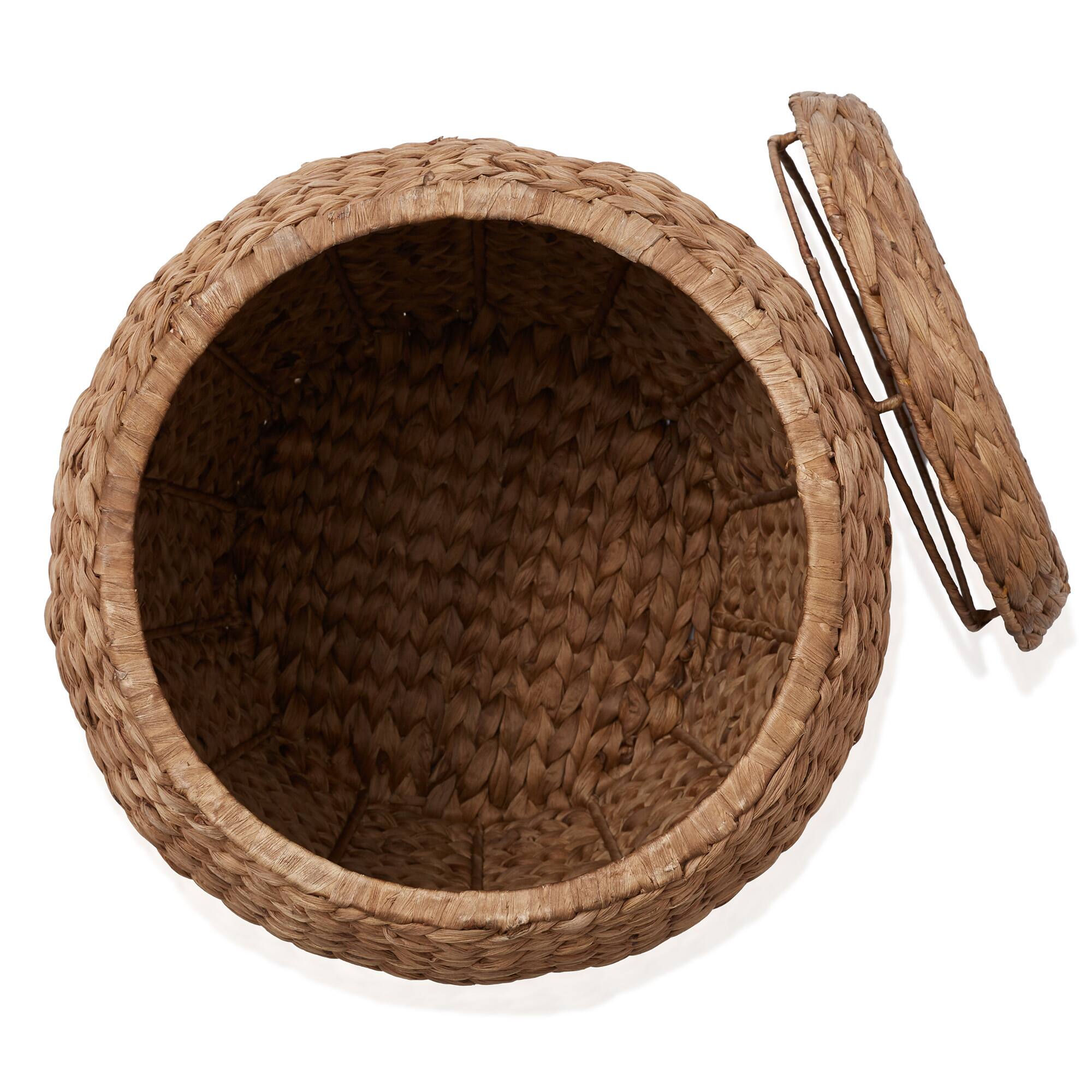 Alt View 3. Casafield - Round Water Hyacinth Storage Basket/Hamper with Lid - Cinnamon.